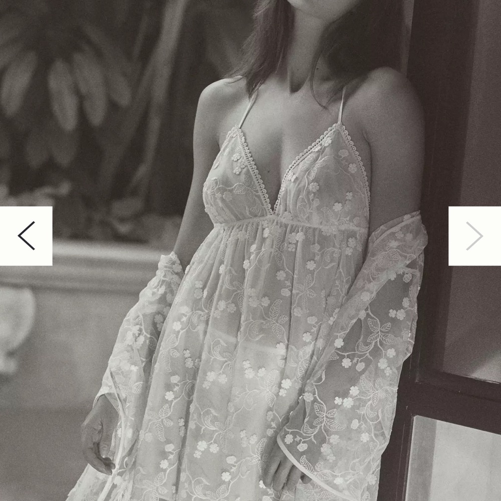 Anthropologie Flora Nikrooz Meg Floral Embroidered Robe and Chemise